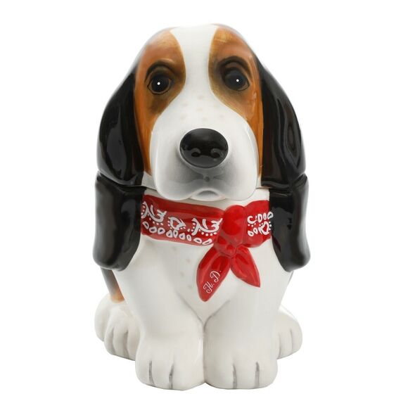 Pioneer Woman Henry Candy Jar Basset Hound Dog Red Bandana Earthenware 7.75" NEW - Picture 1 of 5